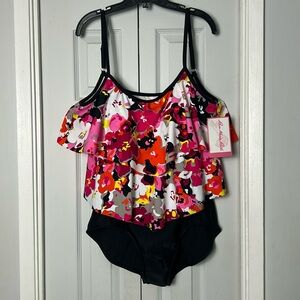 Plus Size ROSE MARIE REID Double tiered one piece swimsuit.Sanitizer tag intact